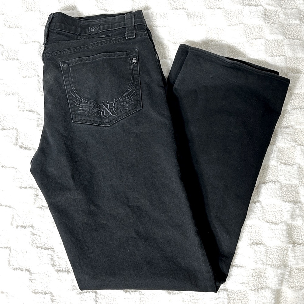Rock & Republic Men Black Straight Bootcut Jeans Mid Rise Relaxed Fit Size 36